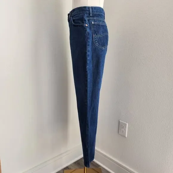 Vintage 90s Lee High Waist Straight Leg Jeans Dark Wash Denim USA Made 2 - Picture 6 of 14